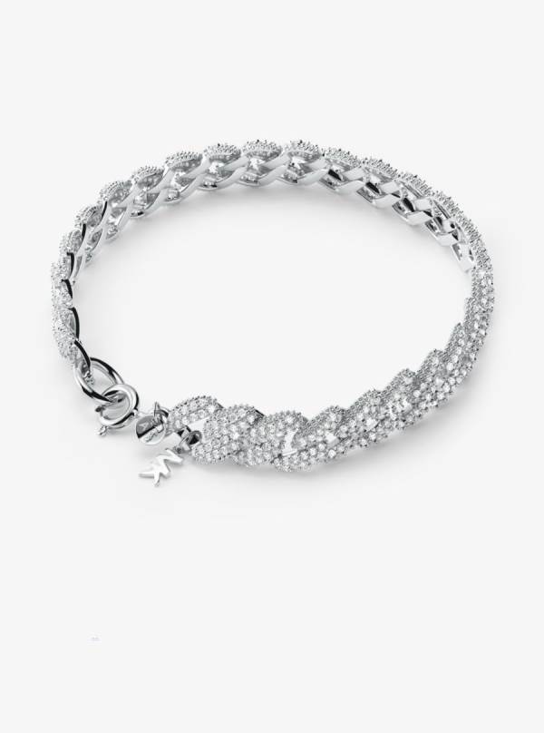Damske Naramky Michael Kors Precious Metal-Plated Sterling Silver Pavé Curb Link Strieborne - Šperky Michael Kors Slevy | EJUVI-0352